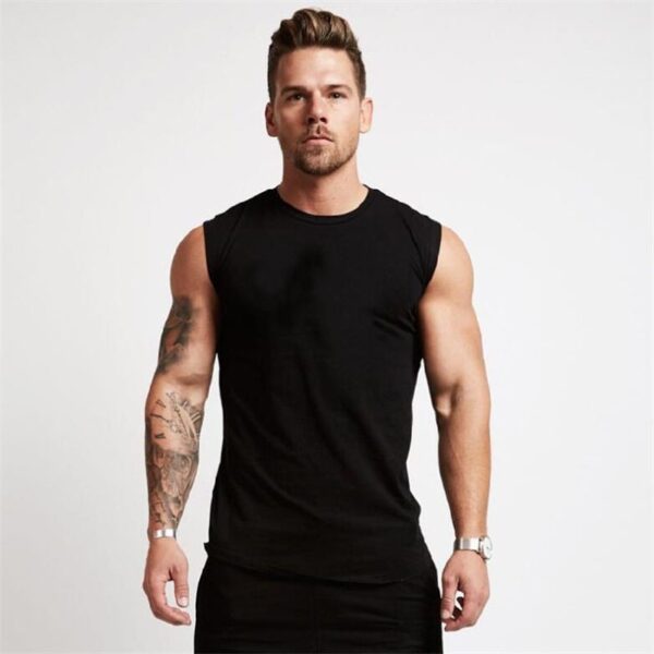 Gym Sleeveless Shirt Cotton Tank Top for Men Sportswear Vest - Image 10