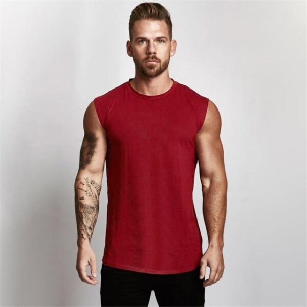 Gym Sleeveless Shirt Cotton Tank Top for Men Sportswear Vest - Image 6