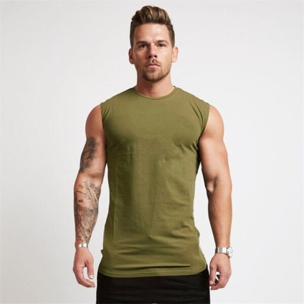 Gym Sleeveless Shirt Cotton Tank Top for Men Sportswear Vest - Image 2