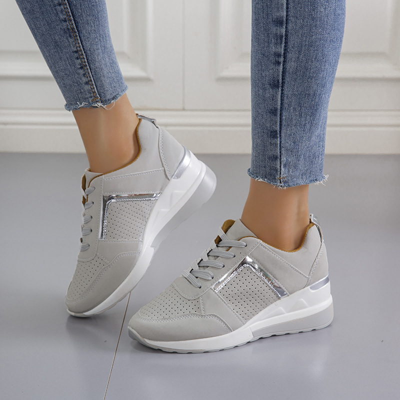 Sneakers Platform Wedge Heel Casual Shoes Lace-up Mesh Sneakers - Image 5