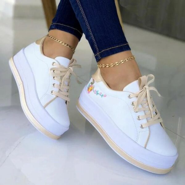 Flowers Embroidery Sneakers For Women Platform Shoes - Image 2